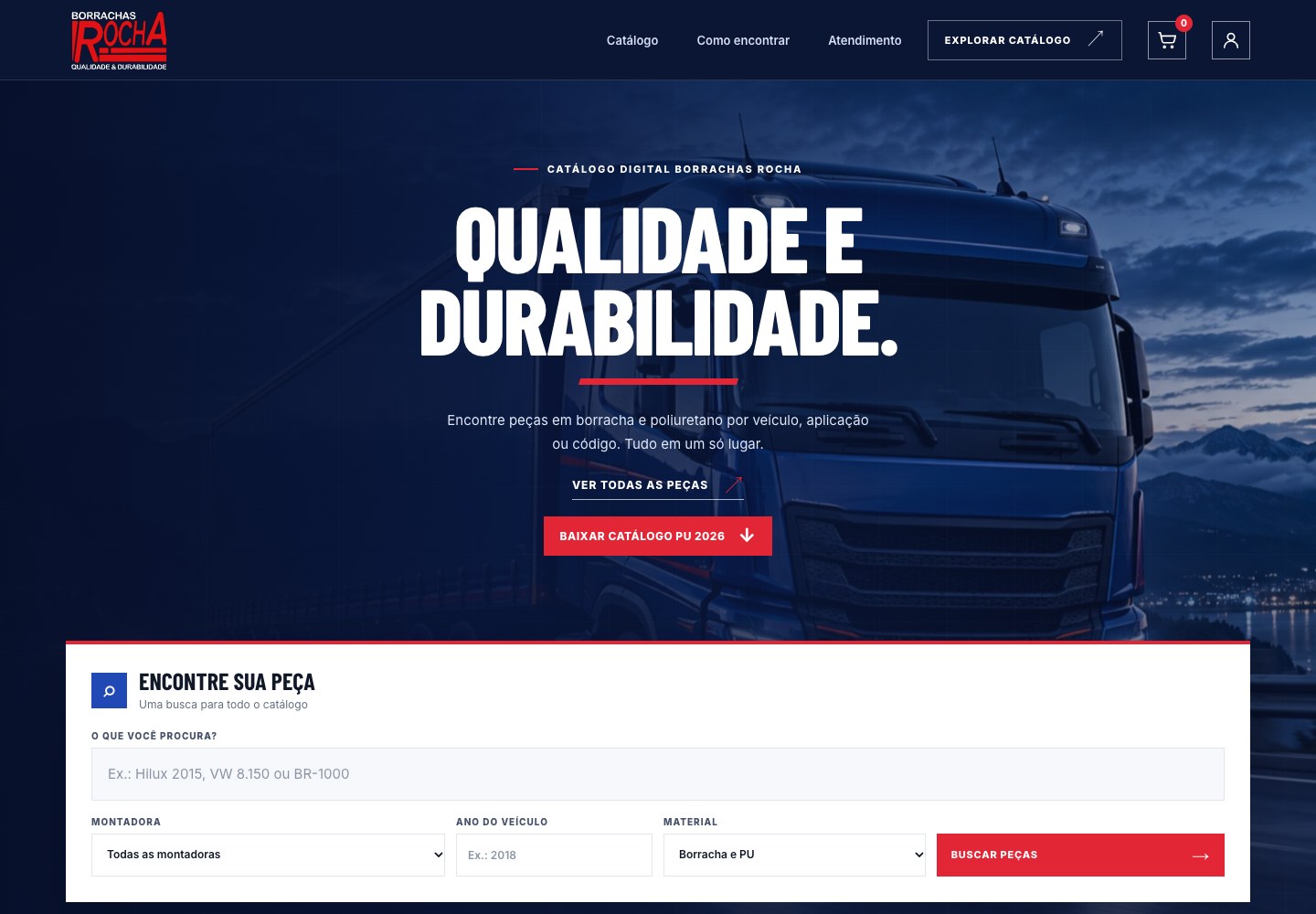Captura real do site Borrachas Rocha